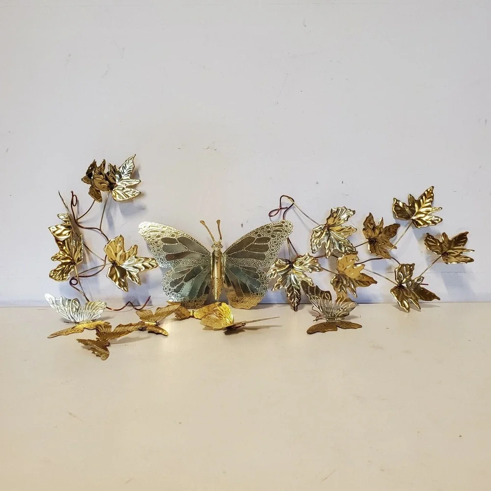 VINTAGE Hand Tooled Butterflies Leaves Wall Hangings Intricate Detail Home Decor